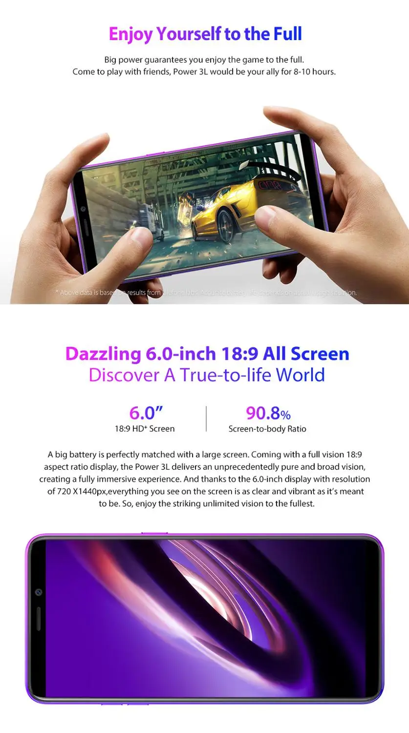 Ulefone power 3L 6 0 дюймов 18:9 полноэкранный смартфон 6350 мАч MT6739 2 Гб 16 Celular Face ID 13MP + 5MP Android 8