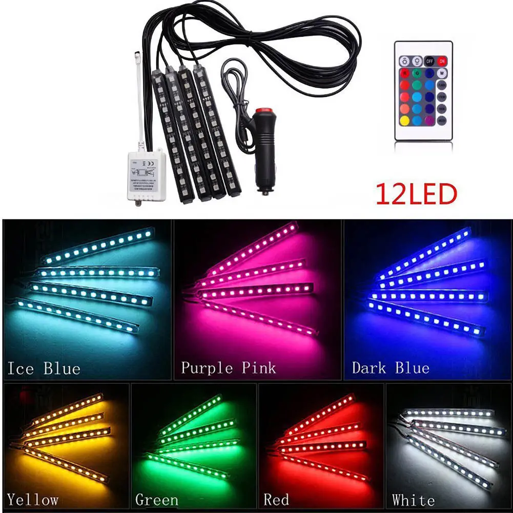 Цветная (RGB) 4 шт./компл. 12LED интерьер автомобиля атмосфера неоновый светильник