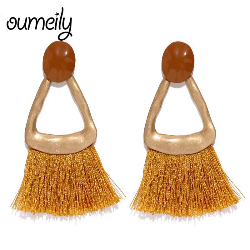 Женские серьги с бахромой OUMEILY длинные богемные свадебные золотистого цвета