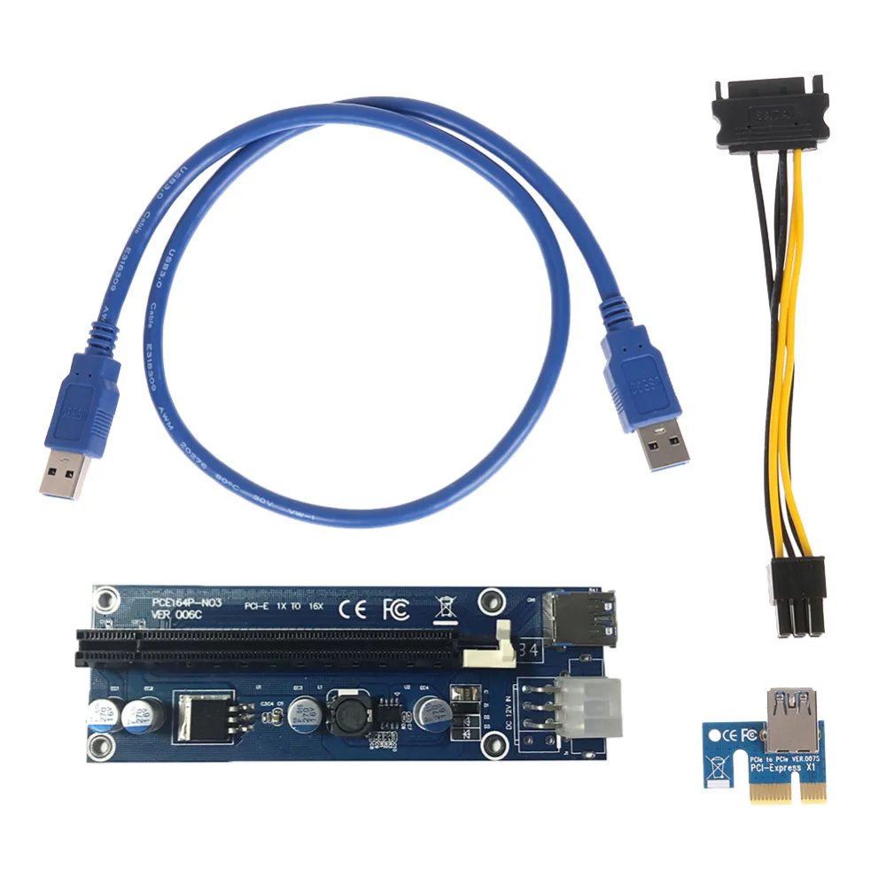 PCIe 1X 4x 8x 16x удлинитель USB 3 0 PCIE Riser Card Express адаптер SATA molex 15pin до 6pin 8pin кабель питания