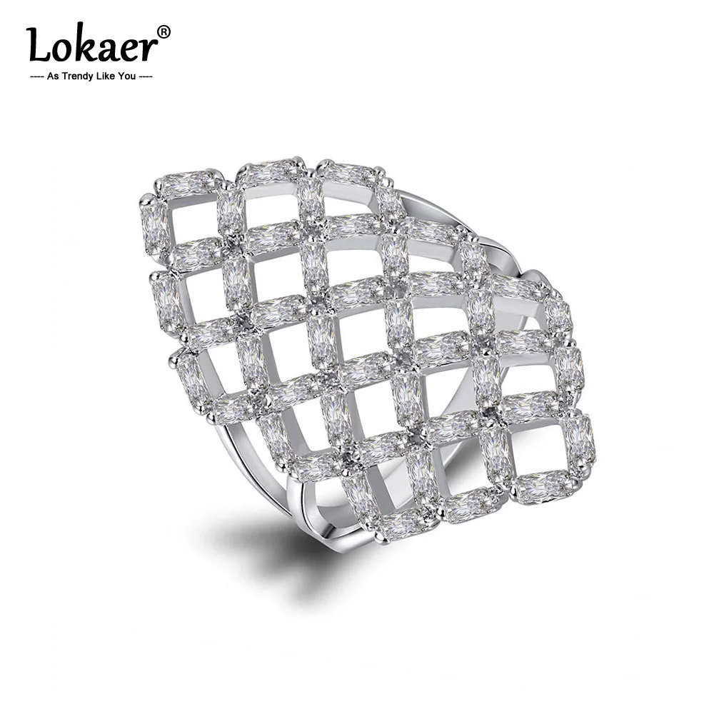Lokaer роскошный дизайн Широкие Свадебные кольца на палец для женщин классические AAA кубического циркония Геометрические Квадратные Кольца Ювелирные изделия Anel LR17177