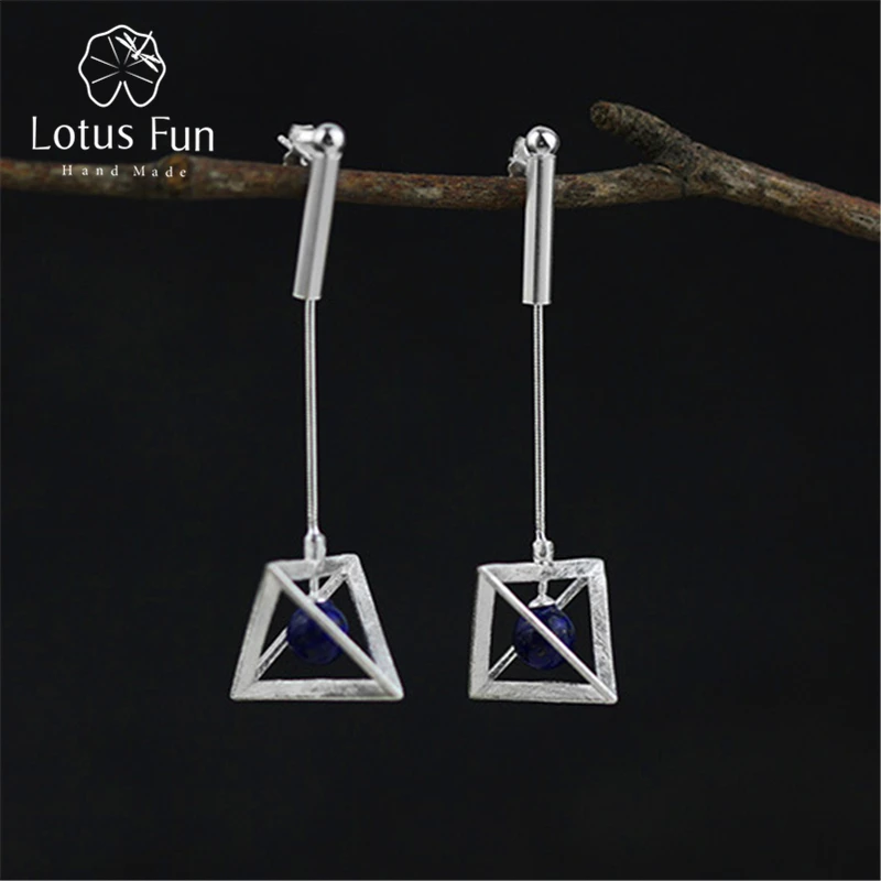 Lotus Fun Real 925 Sterling Silver Natural Original Handmade Fine Jewelry Creative Lamps Dangle Earrings for Women Brincos | Украшения и