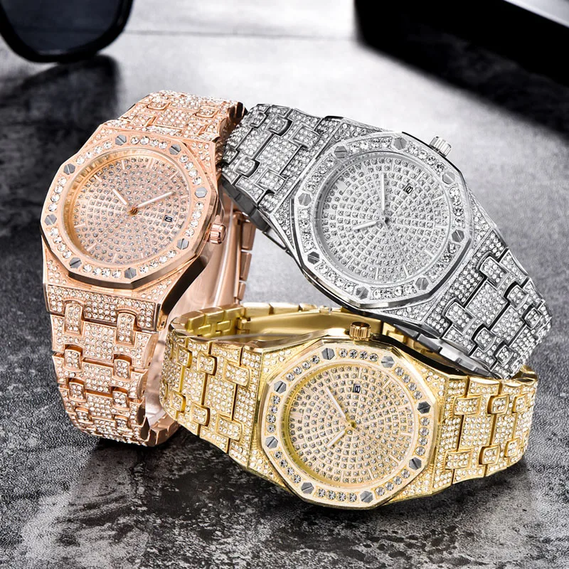 Дропшиппинг 2019 мужские часы Топ бренд класса люкс Iced Out золотые бриллиантовые для