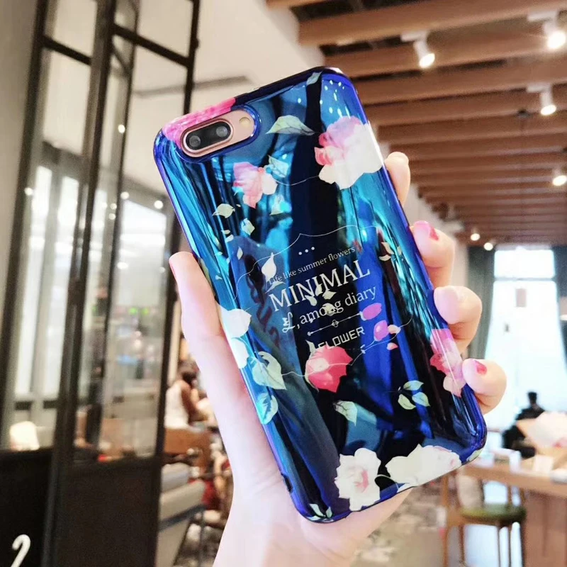 Чехол для телефона с цветочным рисунком iphone X 8plus 6s 7 синий чехол Xsmax Xs Xr розовым