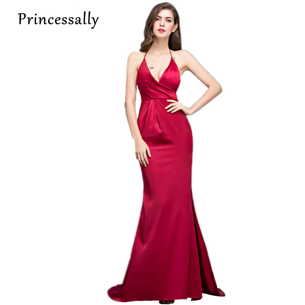 Сексуальное атласное вечернее платье с открытой спиной спагетти на бретельках