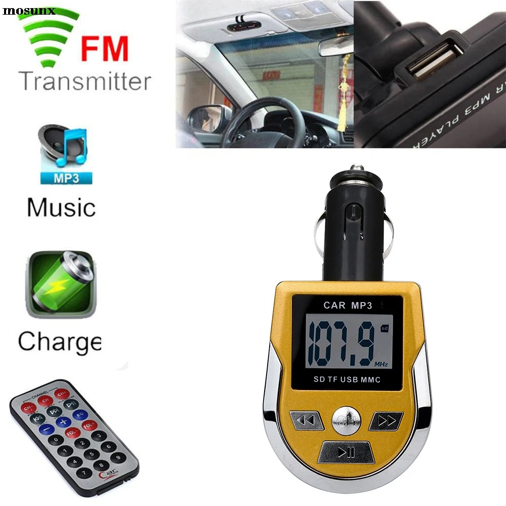MP3 плеер mosunx беспроводной fm передатчик модулятор автомобильный комплект USB SD MMC ЖК