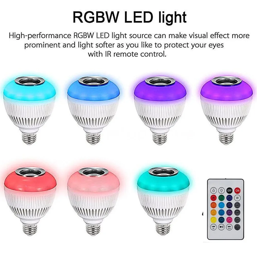 Беспроводной Bluetooth Динамик 12 Вт RGB в виде светодиодной лампы E27 светодиодный