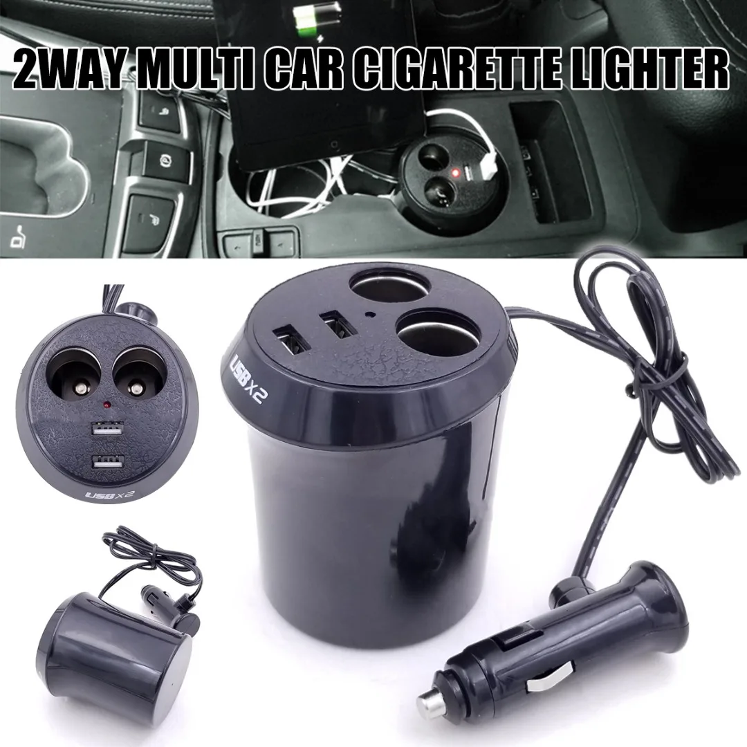 Mayitr 1pc Cup Shape 2Way Car Cigarette Lighter Socket Dual USB Charger Splitter Adapter For Phone Pad GPS