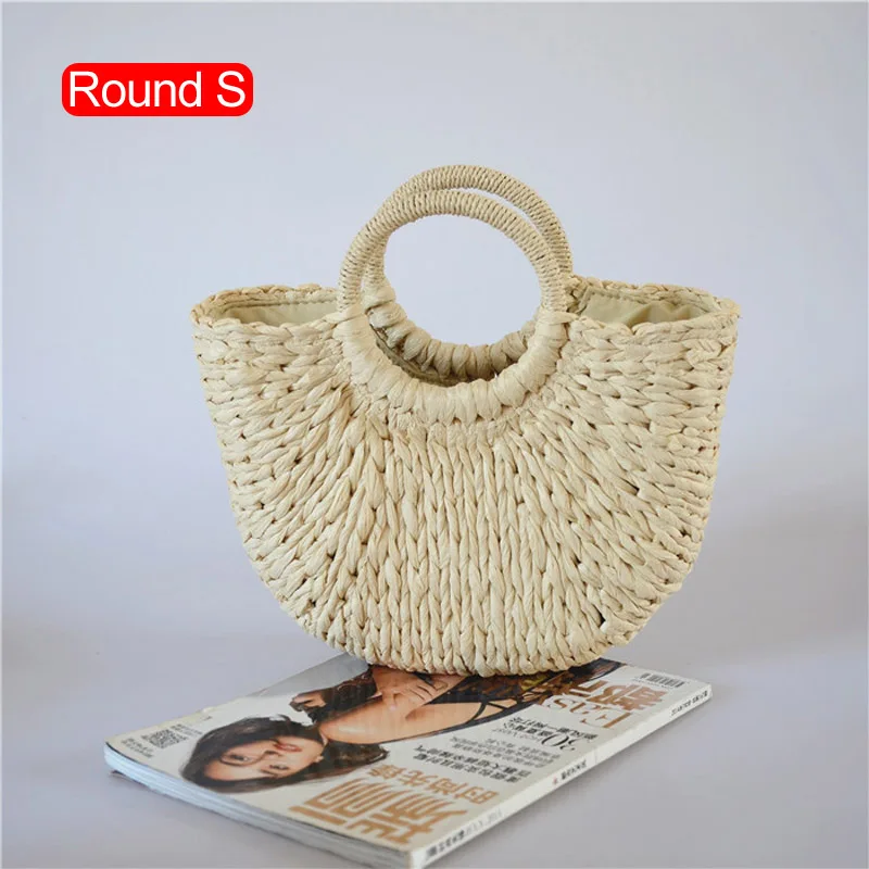 Round S Beige Французские летние пляжные сумки женщин повседневные большие сплетенные наплечные сумки L1072 - Цвет: Round S Beige