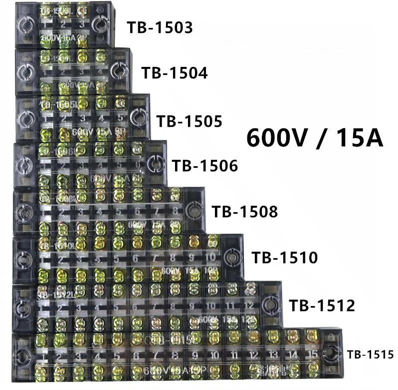 1 шт. двухрядная Винтовая клемма 600 в 15A TB 1503 / TB1504 /TB1505/ TB1506 1508/TB 1510 /TB 1512/ 1515/TB