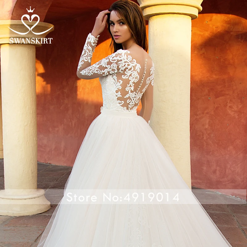 Свадебное платье 2 в 1 со съемным шлейфом,, Swanskirt, с открытыми плечами, с аппликацией, с длинным рукавом, свадебное платье, Vestido De Noiva K118