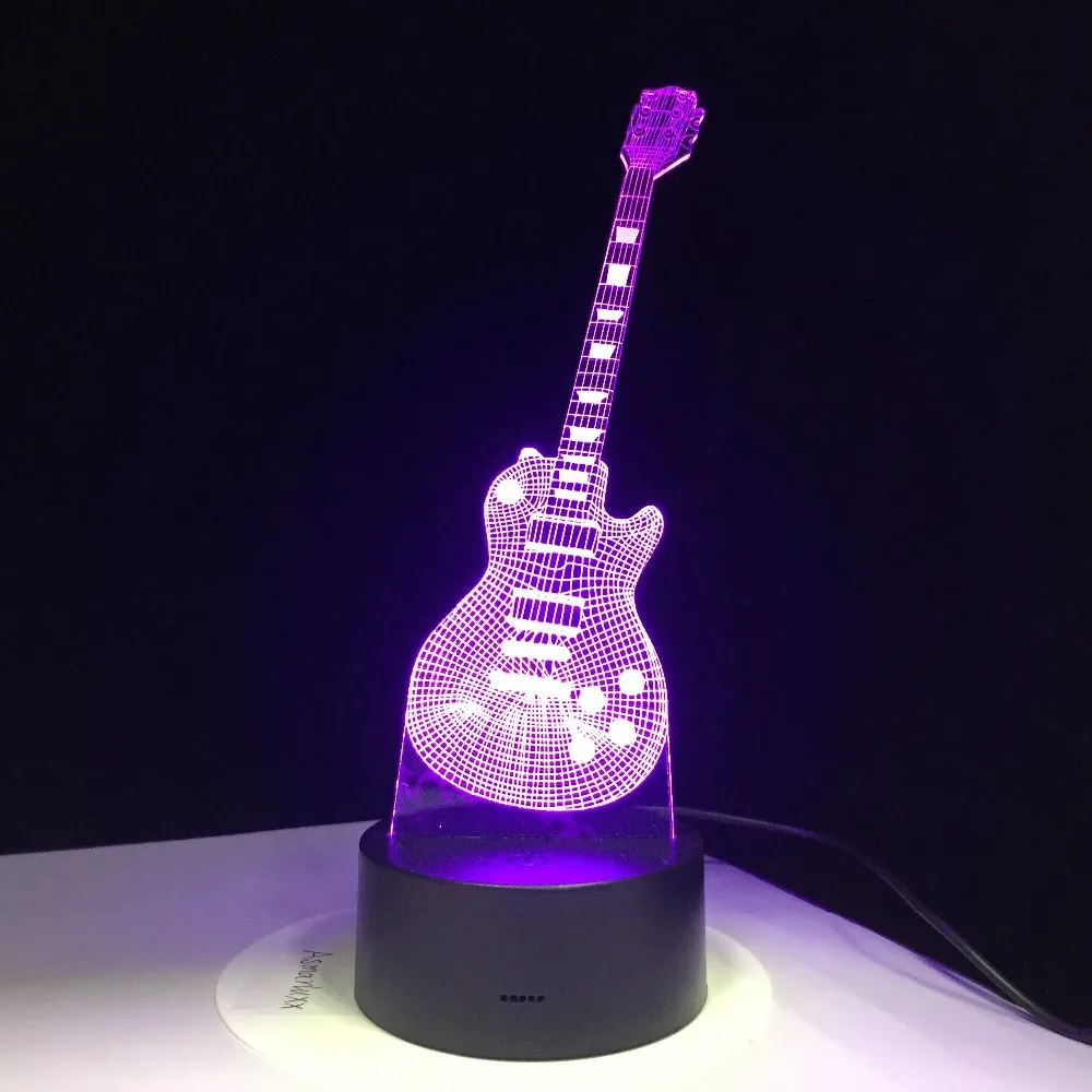 3D Электрогитары светильник светодиодный 7 Красочные USB LED Настольная лампа