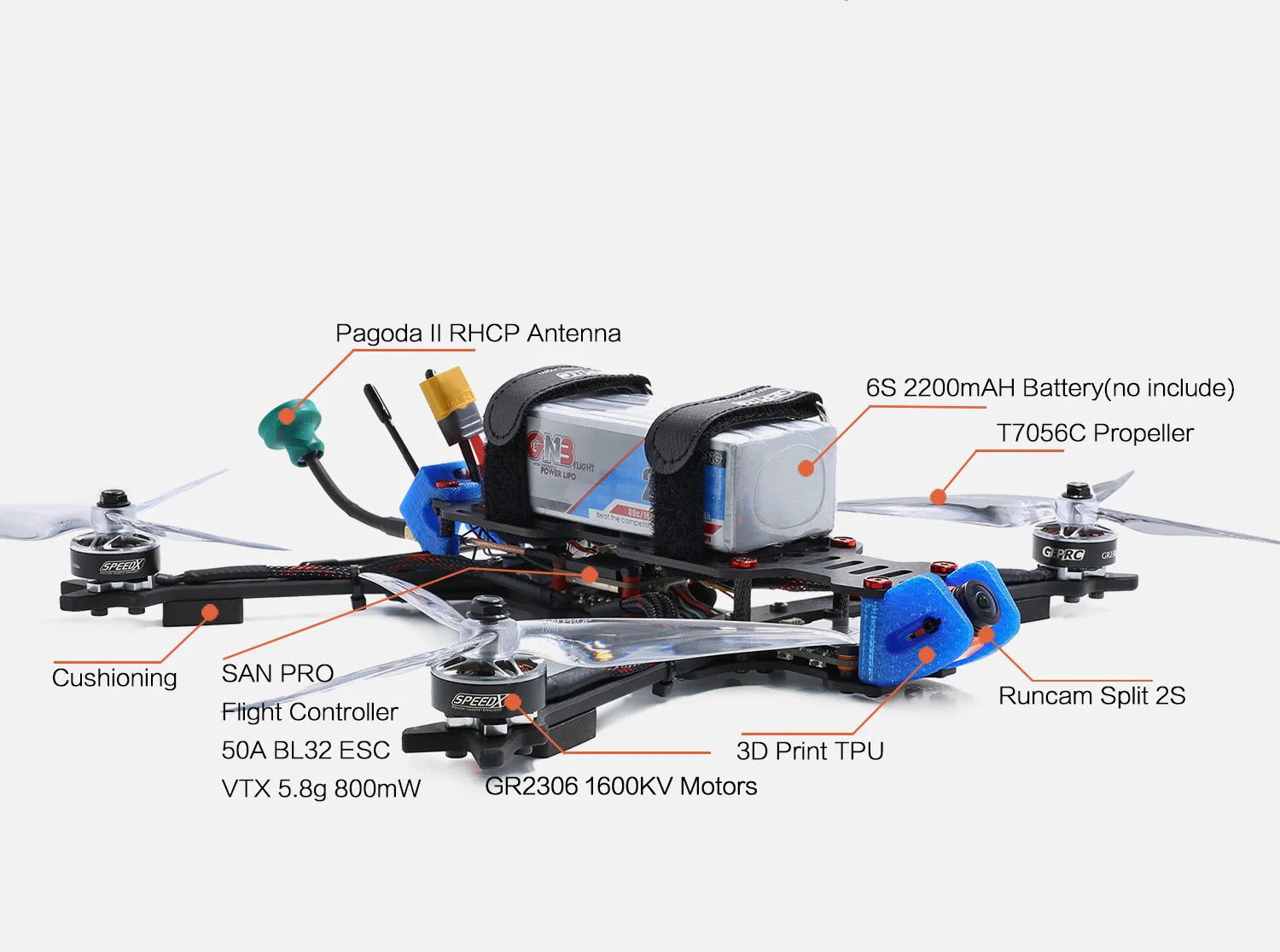 GEPRC крокодил LC7 1080P дальнего действия FPV Дрон 7 дюймов 315 мм Колесная база с Runcam