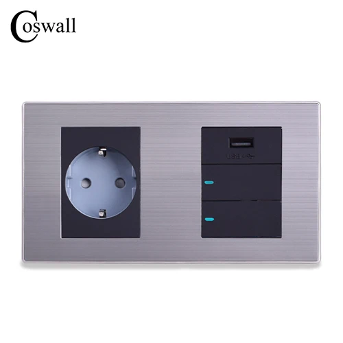 Coswall 16A настенная розетка стандарта ЕС)+ зарядка через usb Порты и разъёмы для мобильных устройств 5V 2.1A Выход+ 2 Gang 2 позиционный переключатель светодиодный индикатор 160*86 мм - Тип: Black