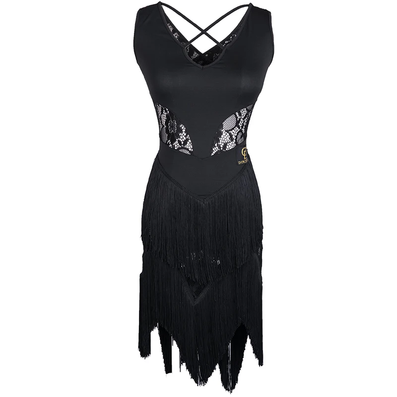 Black Dress Платье для латинских танцев, женские костюмы, платье с бахромой, бальное платье для Фламенго, танго, Современная сальса, конкурентная одежда для латинских танцев, женская одежда BL1346 - Цвет: Black Dress