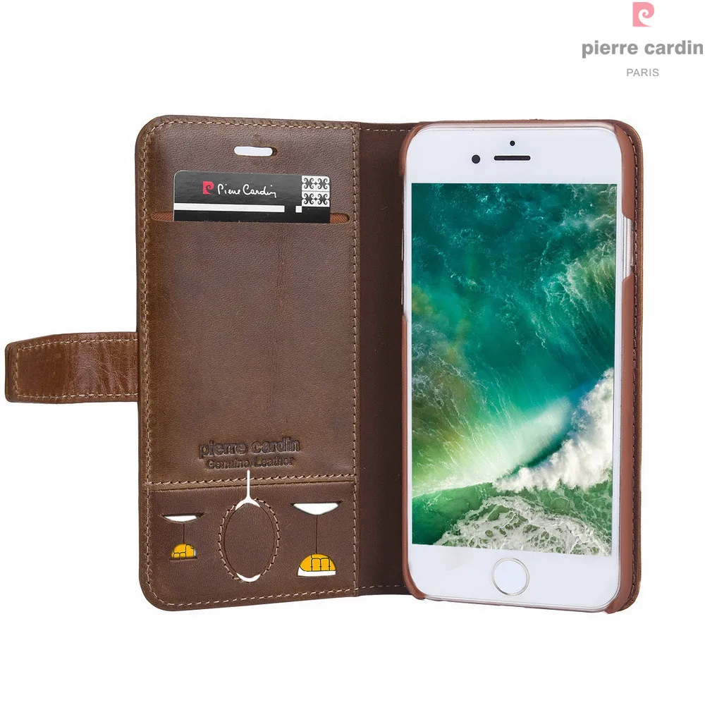 Бренд Pierre Cardin для Apple iPhone 8 7 Plus чехол для телефона из натуральной кожи Магнитный чехол-книжка с откидной подставкой Держатель для карт