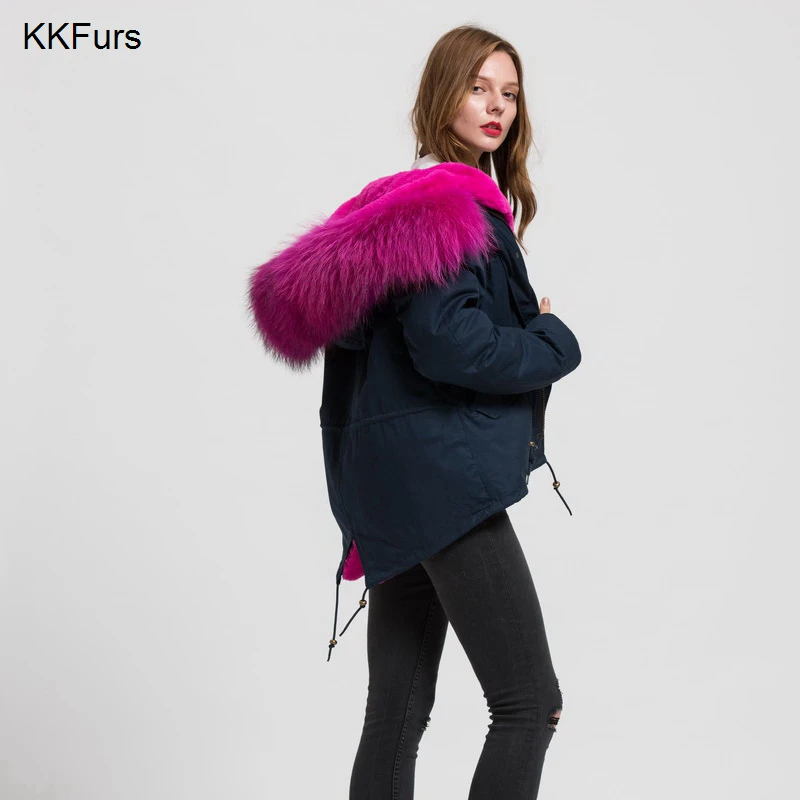 JKKFURS 2021 Новая женская куртка из натурального енота с большим воротником меховая