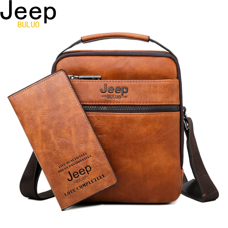 Мужская сумка из спилка jeep buluo оранжевая однолямочная кожи деловая для