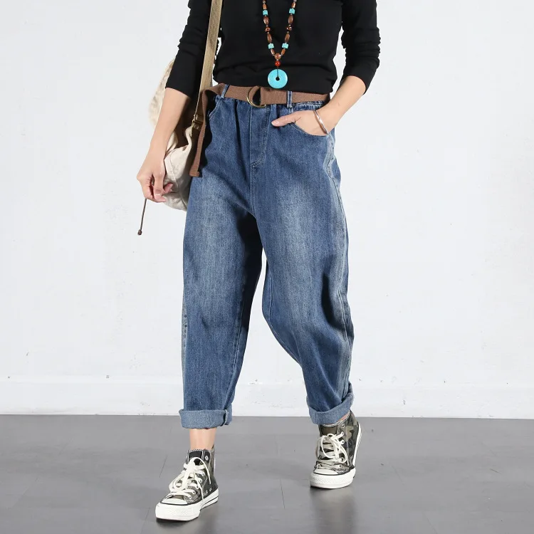 

New Loose Harem Vintage Jeans Woman High Waist Light Blue Boyfriend Jeans for Women Slim Pencil Jeans