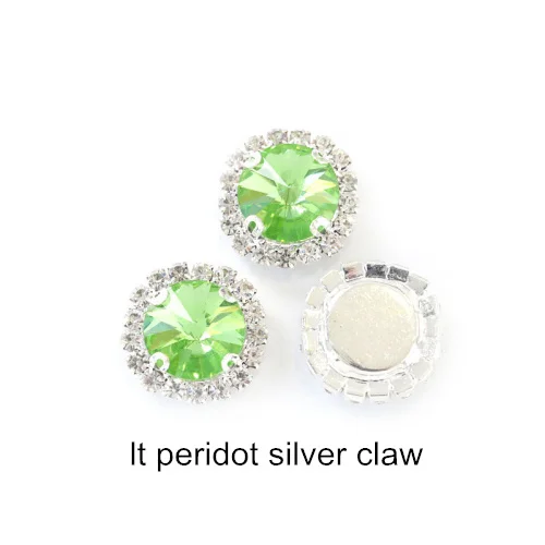 Lt.peridot-Silver 5 размеров, цветные круглые стразы с кристаллами и пряжкой, Пришивные круглые стразы Rivoli, пришивные стразы для свадьбы, Dess B1074 - Цвет: Lt.peridot-Silver