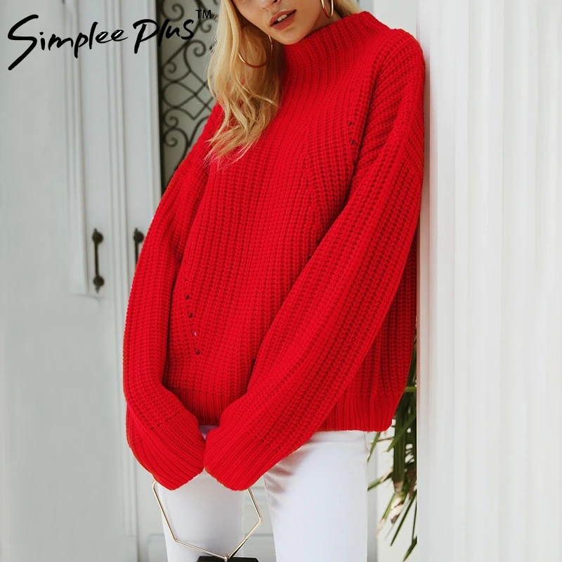 Simplee плюс короткий красный вязаный зимний свитер Женский Повседневный теплый