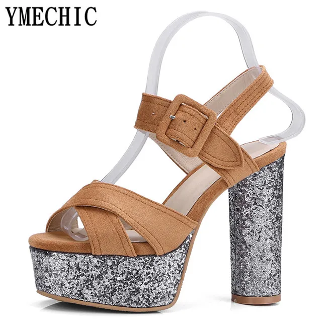 Женские Блестящие Босоножки YMECHIC винтажные Бежевые босоножки на очень высоком