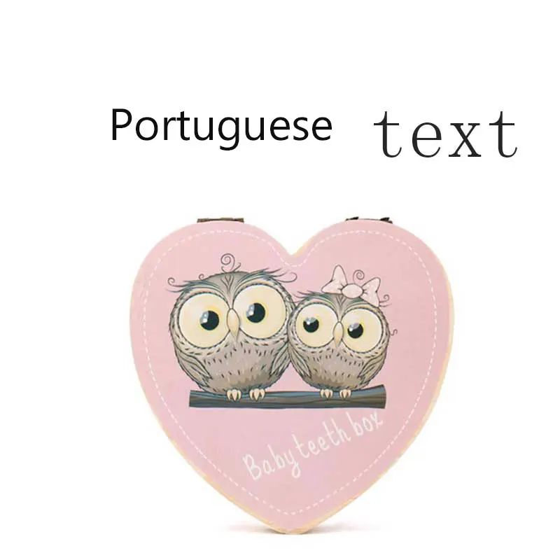 PortugueseC Сова/слон цвет краски зуб Коробка голландский/английский текст сохранить молочные зубы детский деревянный ящик сохранить молочные зубы коллекция Органайзер держатель - Цвет: PortugueseC