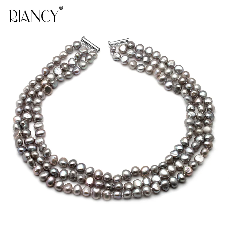 gray pearl necklace Черное/серое/Белое многослойное жемчужное ожерелье в стиле барокко, настоящее пресноводное жемчужное ювелирное изделие для женщин, подарок - Цвет камня: gray pearl necklace