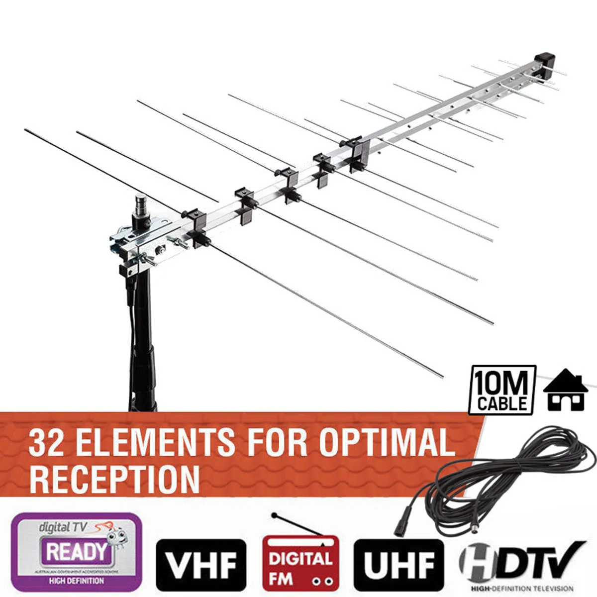 111,5 см 32 элемента ТВ антенна наружная цифровая антенна UHF VHF HD FM усиленный 8.5дб DVB-T усилитель сигнала ТВ аксессуары для ресивера