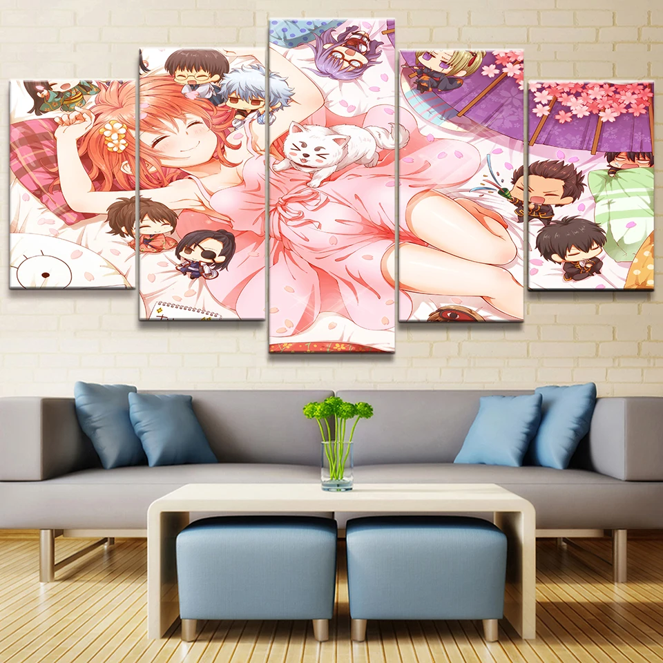Настенная картина Gintama 5 панелей японское аниме модульное плакаты постеры на