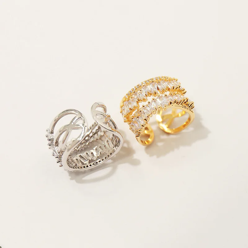 2019 Popular fashion copper accessories beautiful shiny irregular square stone open ring love engagment rings for women | Украшения и