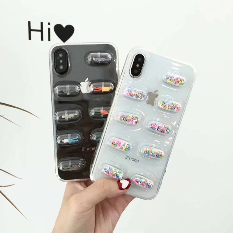 Phone Case For iphone XR XS X MAX 8 7 6 6s Plus Stylish Funny 3D Pills Transparent Soft Back Cover |
