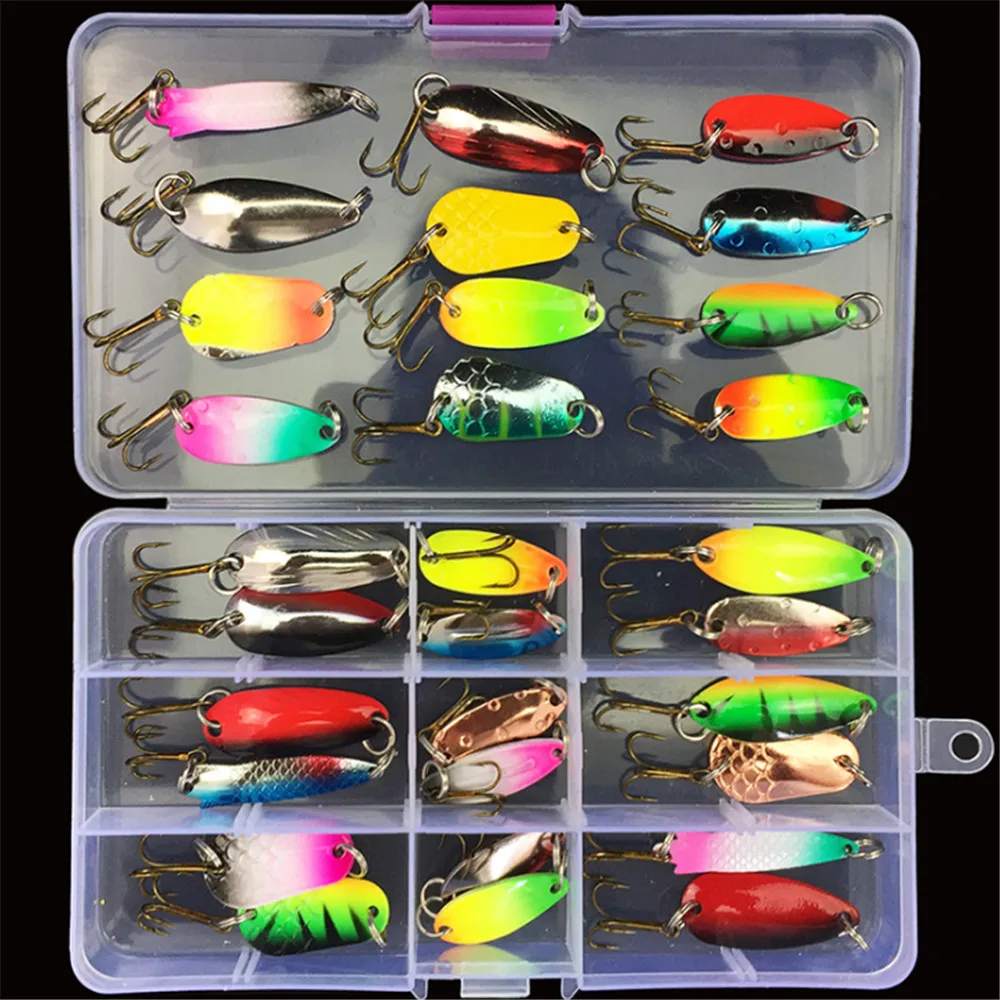 

30/10pcs 4g-6g Boxed Spoon Fishing Lures Sequin Bait Set Treble Hooks Fishing Tackle Artificial Hard Bait For Bass Carp Fishing