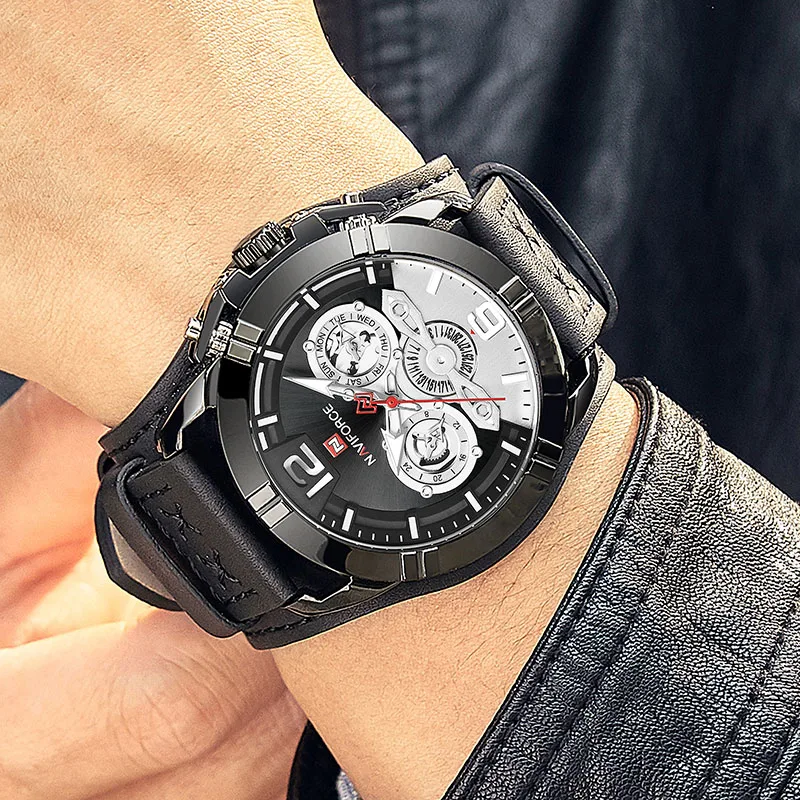 NAVIFORCE мужские часы Топ бренд класса люкс кожа Хронограф Спортивные