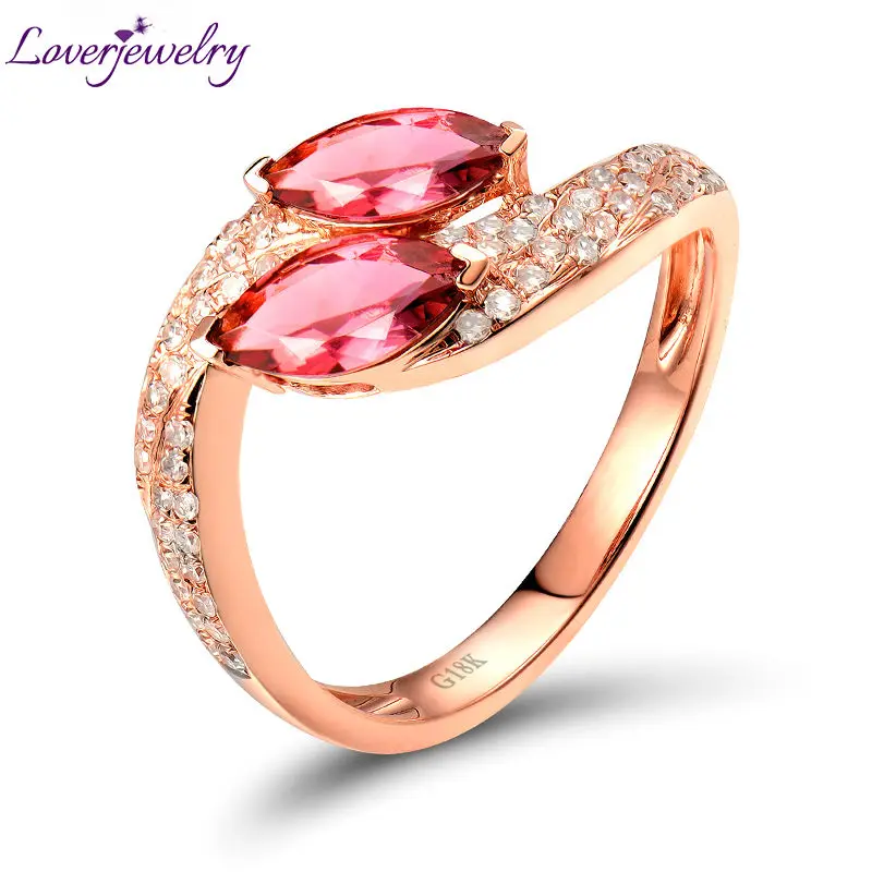 LOVERJEWELRY потрясающее кольцо с розовым турмалином маркиза натуральным бриллиантом