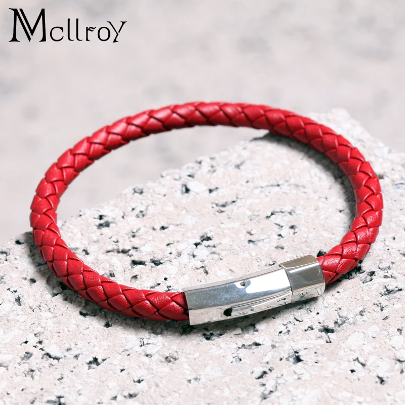 Mcllroy мужской браслет стальная проволока и Кожаный Плетеный веревочный застежка