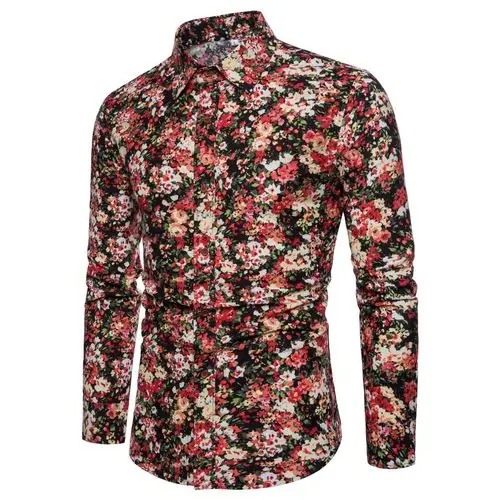 Модная весенняя повседневная мужская рубашка, приталенная льняная рубашка с цветочным принтом, рубашки с длинными рукавами, мужские рубашки с цветочным принтом 4XL 5XL - Цвет: CS46