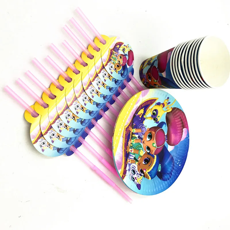 60 шт./лот блестящие бумажные тарелки и стаканы соломинки для детского душа | Дом
