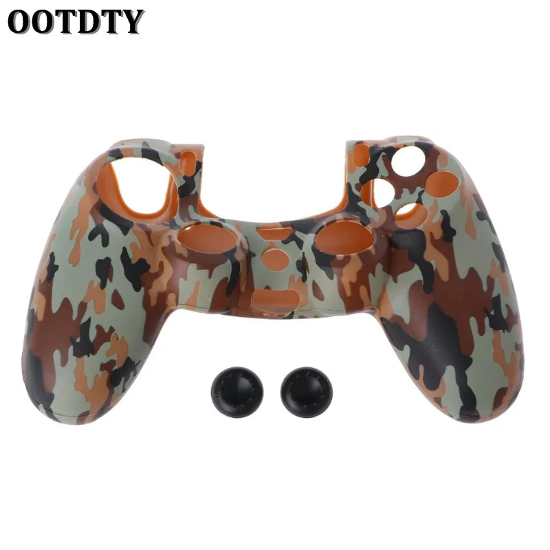 3-In-1 Anti-Slip Camouflage Soft Silicone Cover Skin Case+ 2 Thumbsticks Grips For Sony PS4 Pro Slim Controller - Цвет: 2