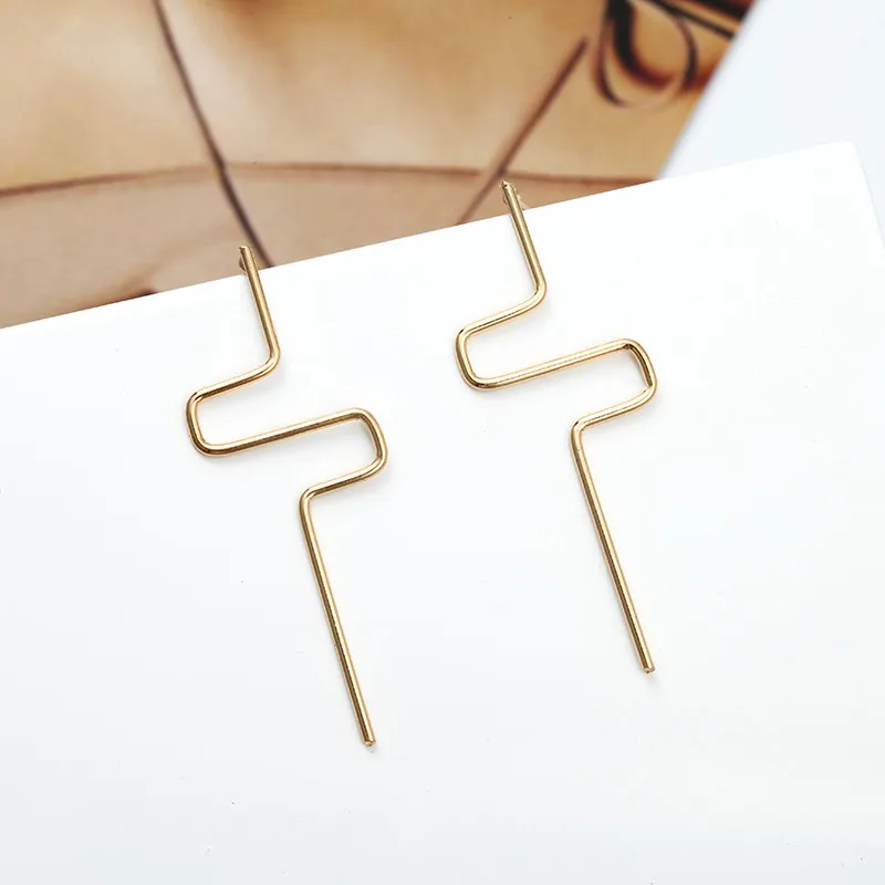 Unique Design Gold Silver Earrings Simple Minimalist Korean Style Jewelry Wire Drop For Women Brincos Fashion Gifts | Украшения и