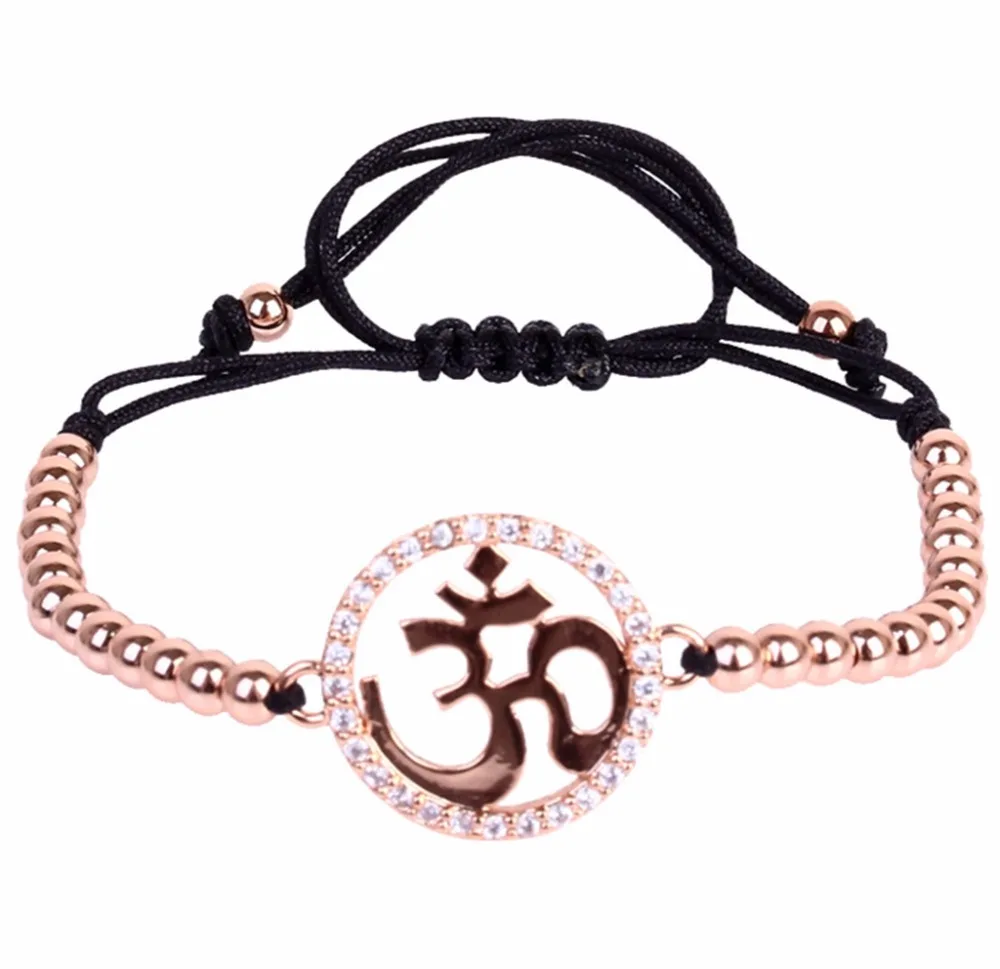 OM браслеты 4 мм CZ металлические бусины индуизм Шарм браслет Мала Йога религия