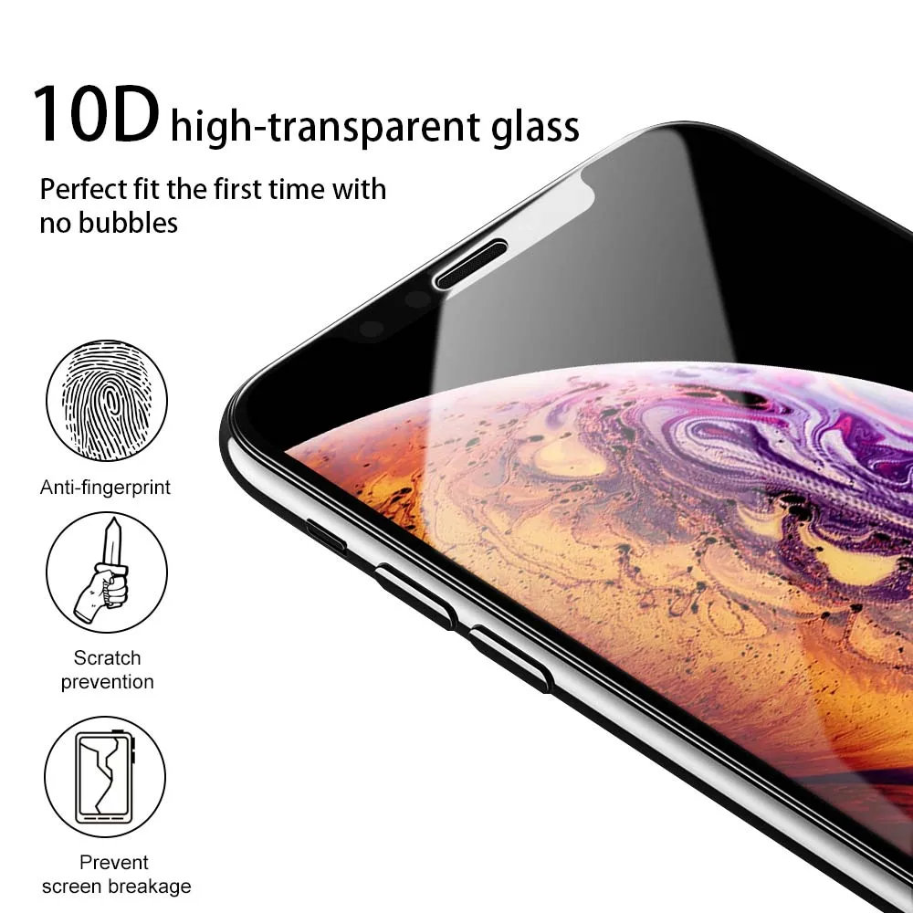 Закаленное стекло Ascromy 10D для Apple iPhone X XS Max XR 8 Plus 7 6 6s plus защита экрана полная