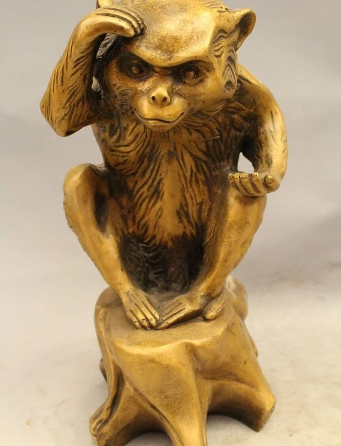 14 &quotКитайский Народный Латунь Умный Зодиак Год Обезьяны Лаки Богатство Статуя