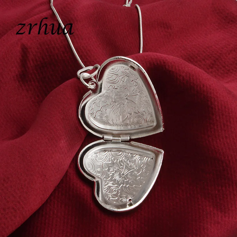 ZRHUA Romantic Heart Necklace Original 925 Sterling Silver Pendant for Women Choker Jewelry Open Case Photo Frame | Украшения и