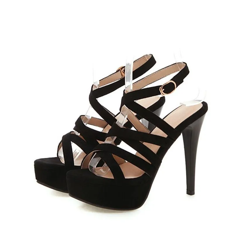 Женские босоножки на очень высоком каблуке 12 см черные пикантные сандалии с