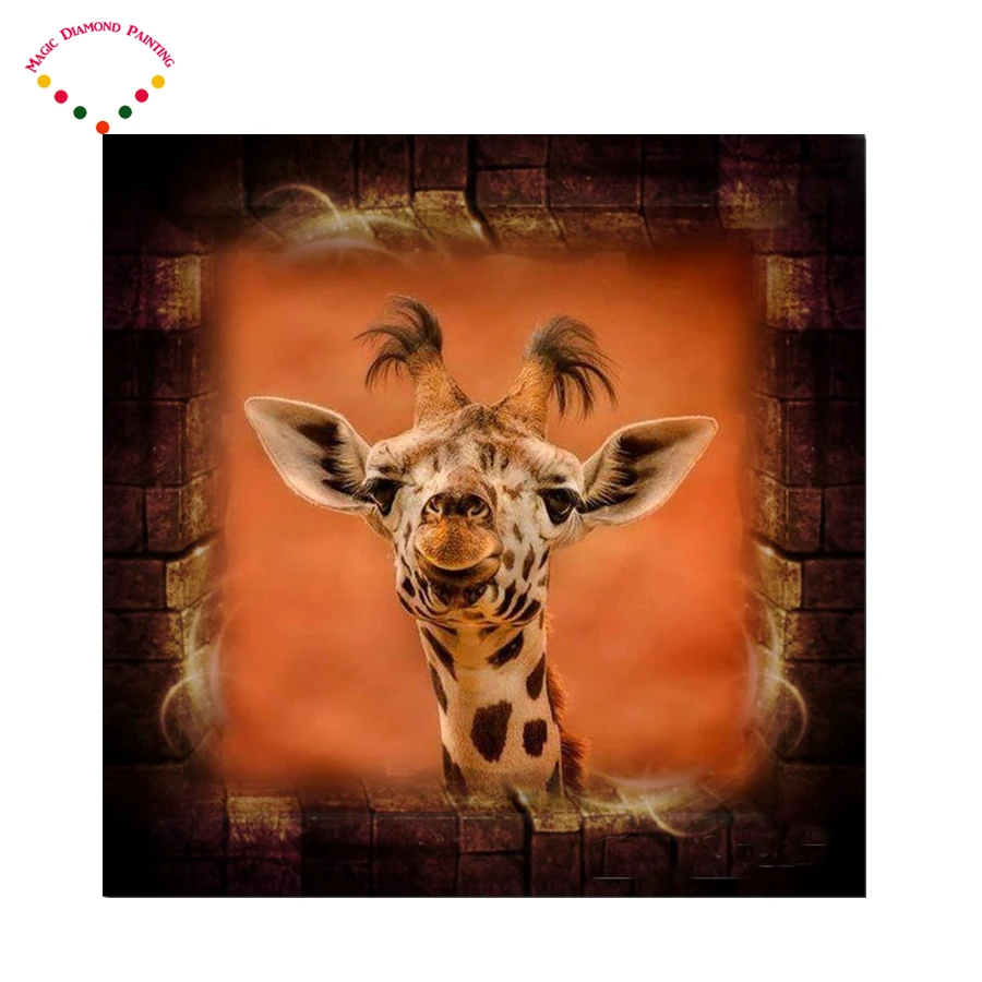 Picture of diamond mosaiccross stitch crystal round painting giraffe full embroidery animal 30x30cm needlework |
