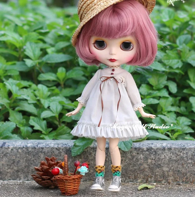 [MG525] ; одежда Blythe Doll;# хлопковый комплект платьев в деревенском стиле; подходит для Blythe Azone Licca Pullip; Одежда для кукол; розничная - Цвет: Gray Color