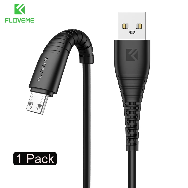 1 Pack Black FLOVEME Micro USB кабель 5 В 2.4A зарядки данных Зарядное устройство кабель для samsung Xiaomi huawei телефона Android Зарядное устройство Кабель Micro USB шнур зарядное устройство usb кабель зарядка для телефона micro - Цвет: 1 Pack Black