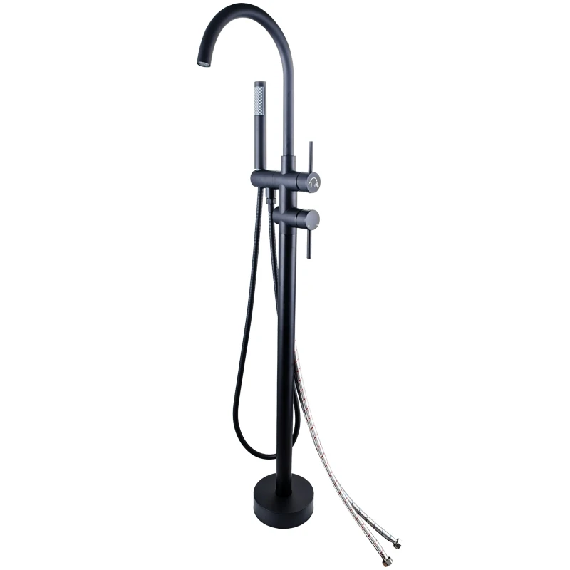 Роскошный оптом матовый черный высокий круглый носик смеситель для ванны