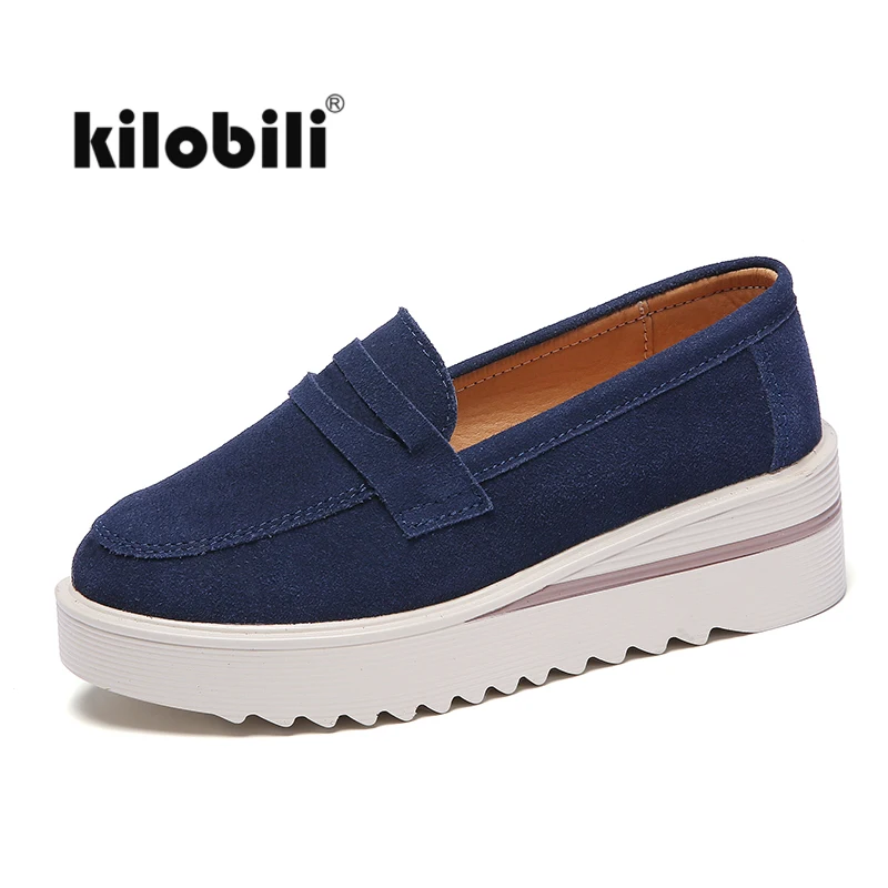 Туфли kilobili женские на платформе замшевые лоферы кожа плоская подошва